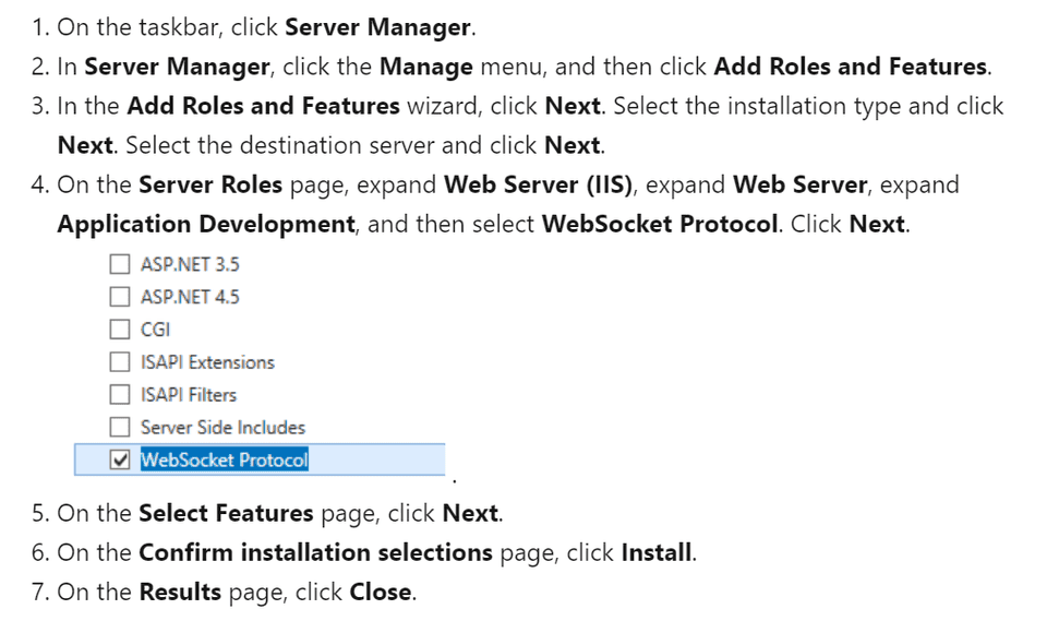 Enable Web Socket for Windows Server 2012