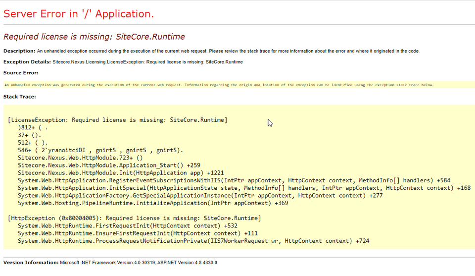 Required license is missing_ SiteCore_Runtime