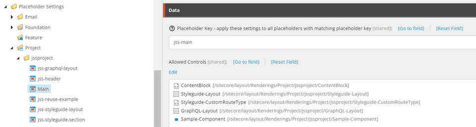 Placeholder Settings for the Main placeholder